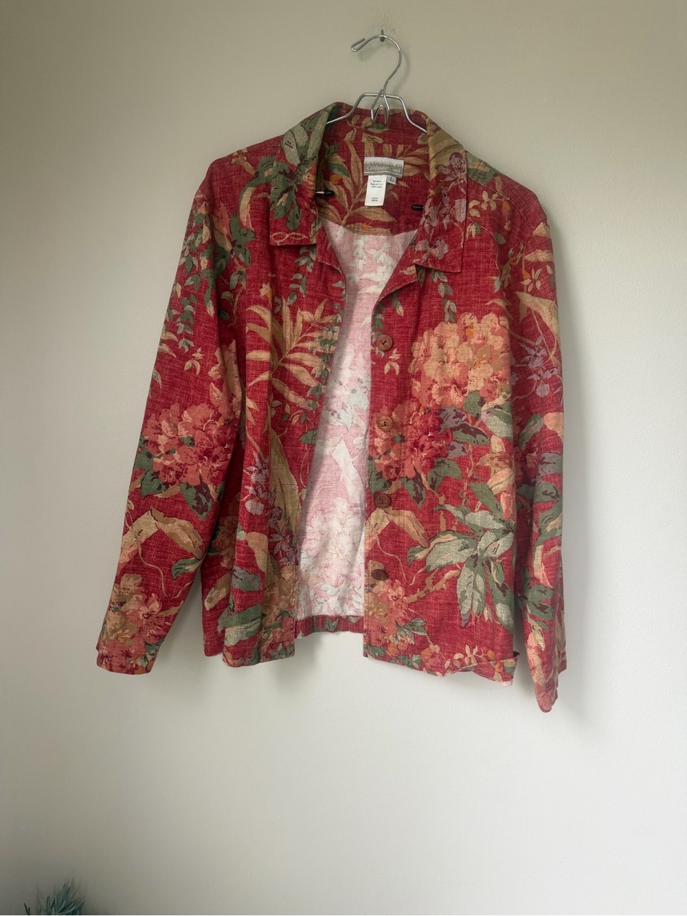 Vintage Coldwater Creek Red Floral Button-Up Jacket